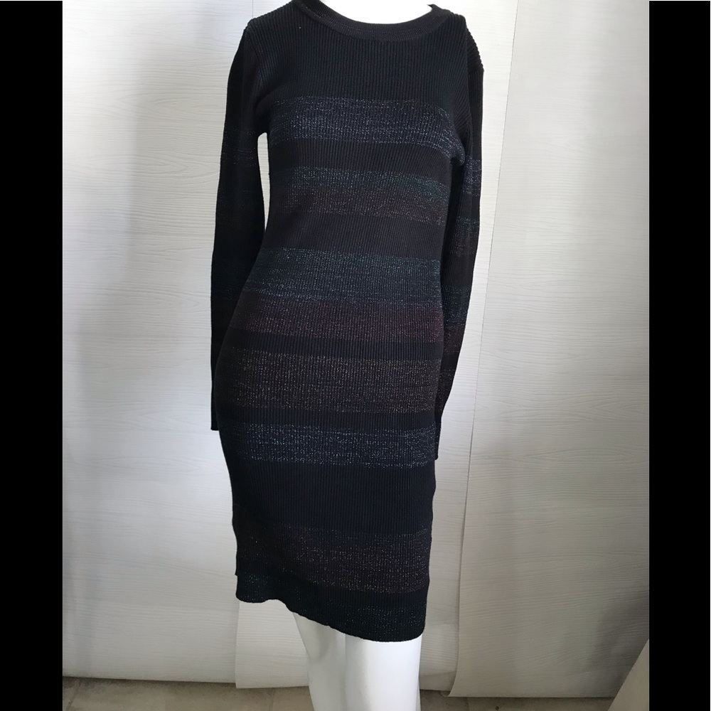 john + jenn bodycon colorful metallic black dress long sleeve size Medium D94